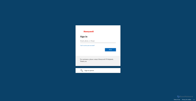 Security scan screenshot of https://honeywellprod-my.sharepoint.com
