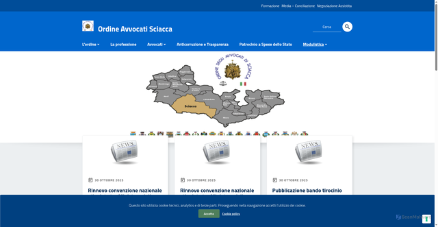 Security scan screenshot of https://www.ordineavvocatisciacca.it/