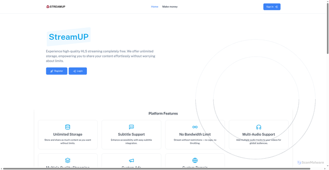 Security scan screenshot of https://strmup.to