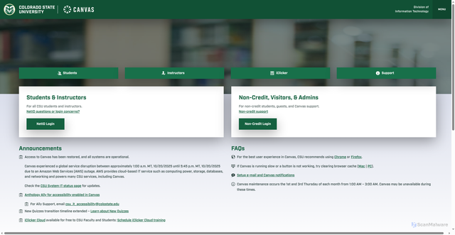 Security scan screenshot of https://canvas.colostate.edu/