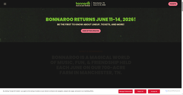 Security scan screenshot of https://www.bonnaroo.com/