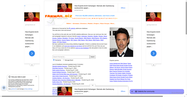 Security scan screenshot of https://www.fanmail.biz