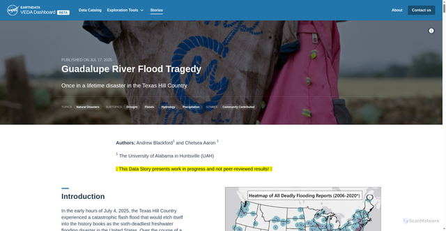 Security scan screenshot of https://www.earthdata.nasa.gov/dashboard/stories/tx-flood
