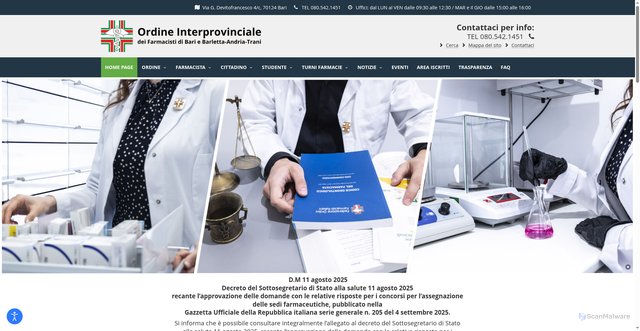 Security scan screenshot of https://www.ordinefarmacistibaribat.it/