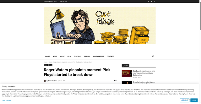 Security scan screenshot of https://cultfollowing.co.uk/2026/04/22/roger-waters-pinpoints-moment-pink-floyd-started-to-break-down/