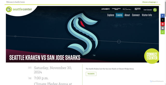 Security scan screenshot of https://seattlecenter.com/events/event-calendar/seattle-kraken-vs-san-jose-sharks-x40514