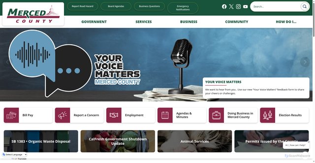 Security scan screenshot of https://www.countyofmerced.com/