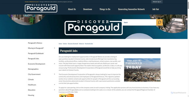 Security scan screenshot of https://discoverparagould.org/398/Paragould-Jobs