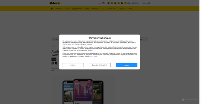 Security scan screenshot of https://www.imore.com/apple-launches-audio-stories-apple-news-today-show-apple-news