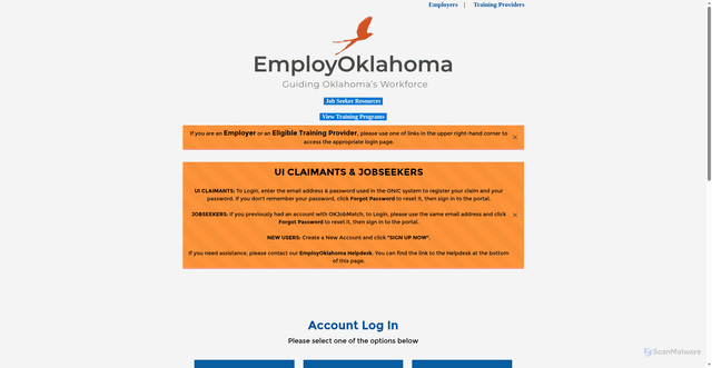 Security scan screenshot of https://www.employoklahoma.gov/Participants/s/