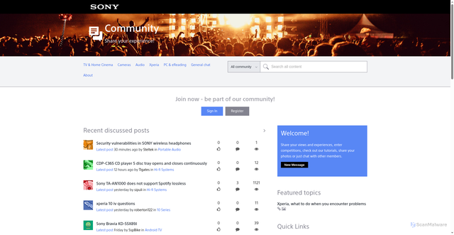 Security scan screenshot of https://community.sony.fi
