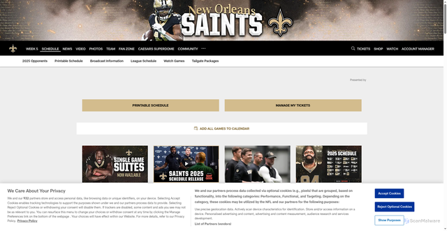 Security scan screenshot of https://www.neworleanssaints.com/schedule/