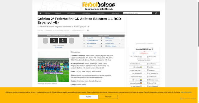 Security scan screenshot of https://www.futbolbalear.es/2025/10/26/cronica-2a-federacion-cd-atletico-baleares-1-1-rcd-espanyol-b/