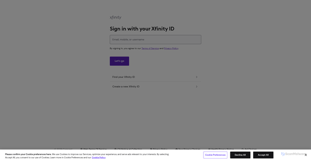 Security scan screenshot of https://payments.xfinity.com