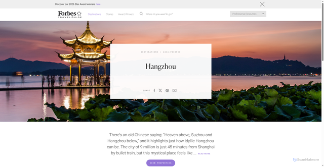 Security scan screenshot of https://www.forbestravelguide.com/destinations/hangzhou-china/travel-guide