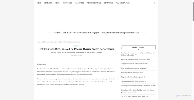 Security scan screenshot of https://www.observernews.net/2025/12/04/usf-trounces-rice-backed-by-record-byrum-brown-performance/