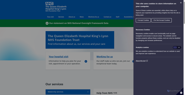 Security scan screenshot of http://www.qehkl.nhs.uk/