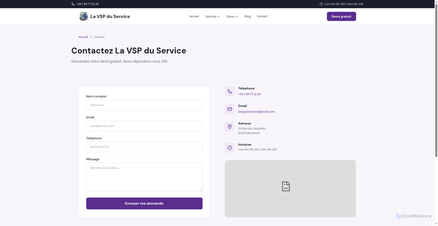 Security scan screenshot of https://vspduservice.fr/contact