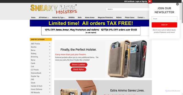 Security scan screenshot of https://www.sneakypeteholsters.com/