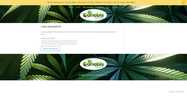 Security scan screenshot of https://canabiswears.com/my-account/lost-password/