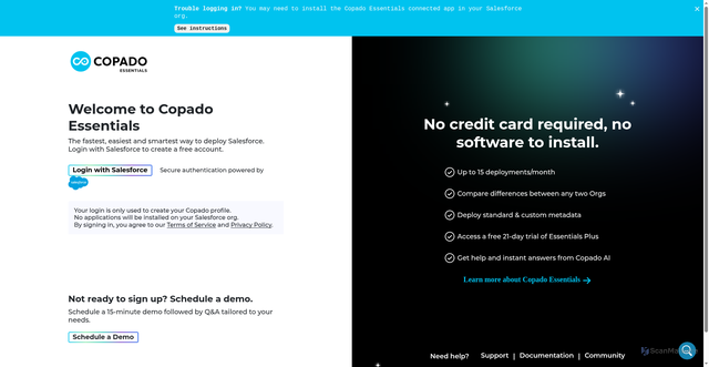 Security scan screenshot of https://essentials.copado.com