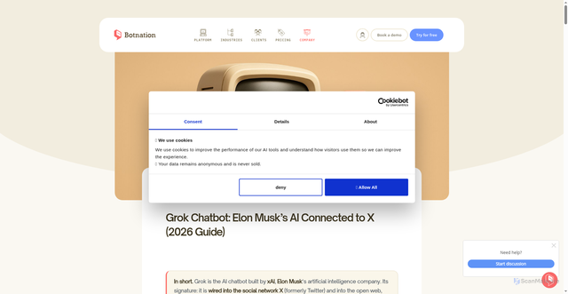 Security scan screenshot of https://botnation.ai/en/grok-chatbot/