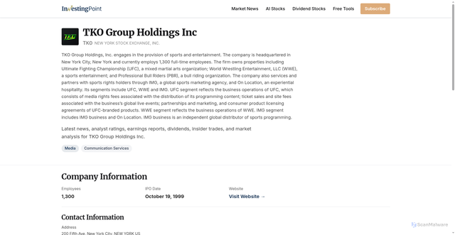 Security scan screenshot of https://www.investingpoint.com/stocks/tko