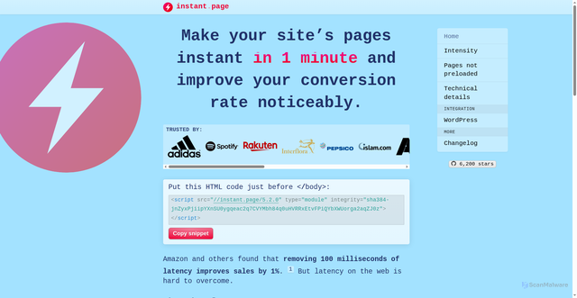 Security scan screenshot of https://instant.page/