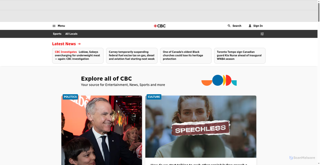 Security scan screenshot of https://www.cbc.ca