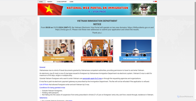 Security scan screenshot of https://evisa.xuatnhapcanh.gov.vn/trang-chu-ttdt