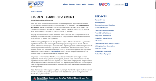 Security scan screenshot of http://bonamici.house.gov/services/student-loan-repayment