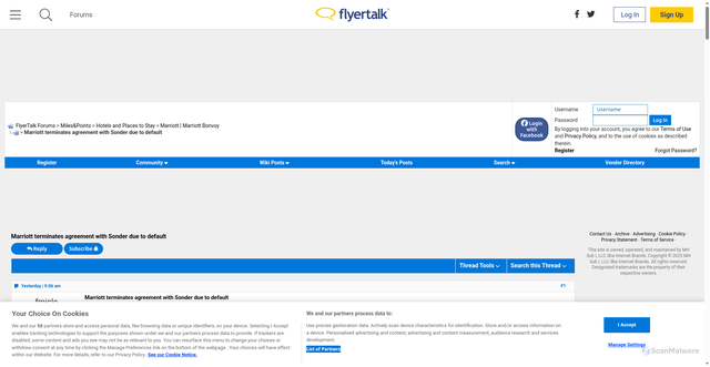 Security scan screenshot of https://www.flyertalk.com/forum/marriott-marriott-bonvoy/2206905-marriott-terminates-agreement-sonder-due-default.html