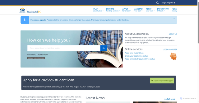 Security scan screenshot of https://studentaidbc.ca/sabc-home-page