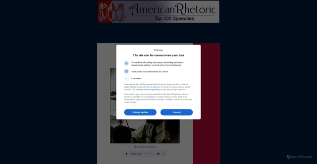 Security scan screenshot of https://www.americanrhetoric.com/speeches/mlkihaveadream.htm