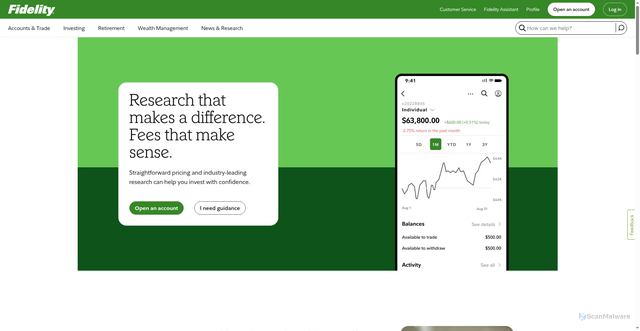 Security scan screenshot of https://fidelity.com