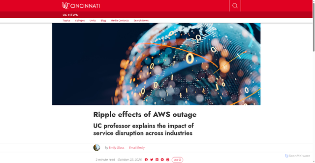 Security scan screenshot of https://www.uc.edu/news/articles/2025/10/ripple-effects-of-aws-outage.html