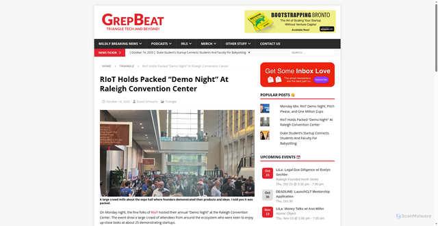 Security scan screenshot of https://grepbeat.com/2025/10/14/riot-holds-packed-demo-night-at-raleigh-convention-center/