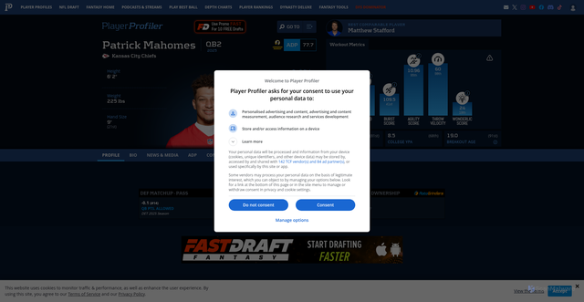 Security scan screenshot of https://www.playerprofiler.com/nfl/patrick-mahomes/