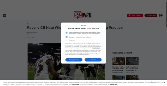 Security scan screenshot of https://945wpti.iheart.com/content/2026-08-11-ravens-cb-nate-wiggins-carted-off-field-during-practice/