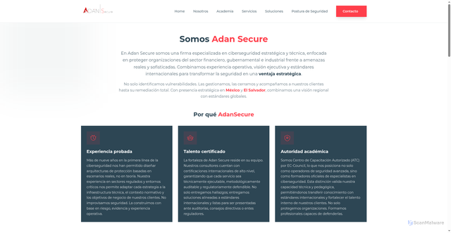 Security scan screenshot of https://adansecure.com/nosotros