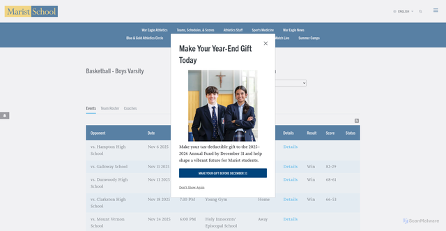 Security scan screenshot of https://www.marist.com/athletics/teams/team-details/~athletics-team-id/151
