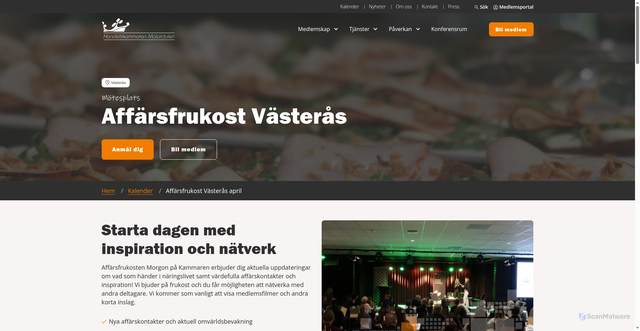 Security scan screenshot of https://handelskammarenmalardalen.se/event/affarsfrukost-vasteras-april/