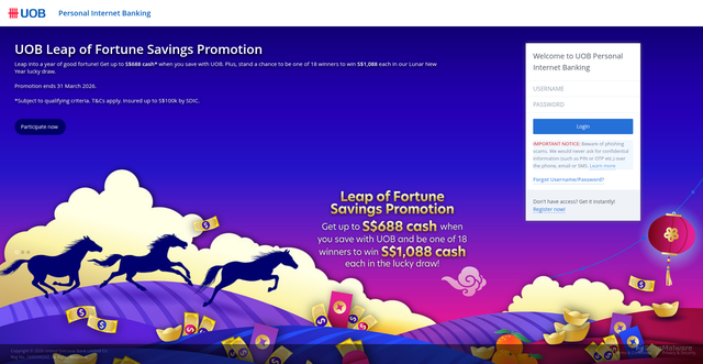 Security scan screenshot of https://pib.uob.com.sg