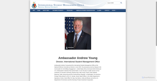 Security scan screenshot of https://ismo.ndu.edu/About-ISMO/Leadership/Bio/article/608539/ambassador-andrew-young/