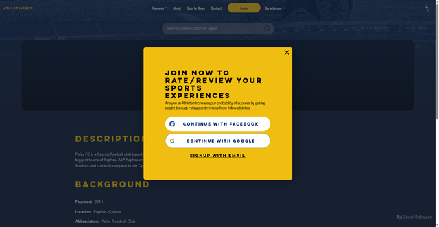 Security scan screenshot of https://athleteviews.com/organizations/pafos-fc/