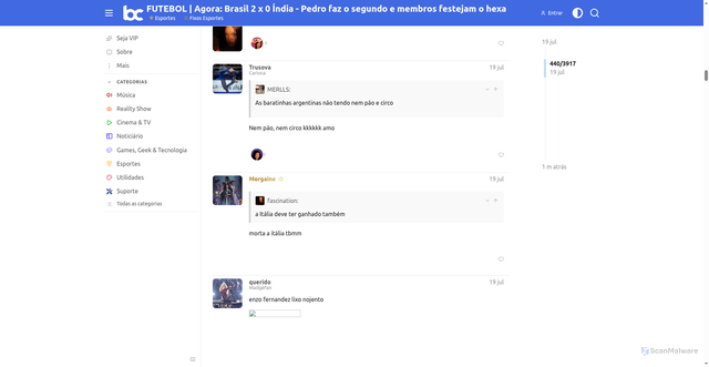 Security scan screenshot of https://bcharts.com.br/t/futebol-brasil-x-india-11h00/63692?page=25