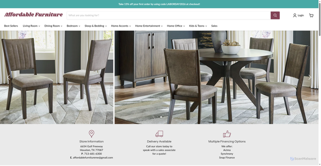 Security scan screenshot of account.affordablefurniturehouston.com