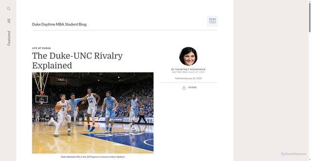 Security scan screenshot of https://blogs.fuqua.duke.edu/duke-mba/2020/01/29/courtney-ridenhour/the-duke-unc-rivalry-explained