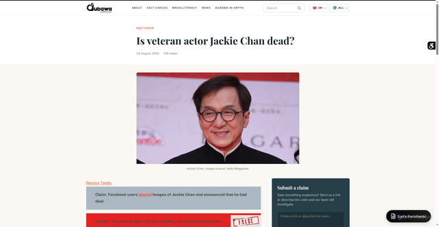 Security scan screenshot of https://dubawa.org/is-veteran-actor-jackie-chan-dead/
