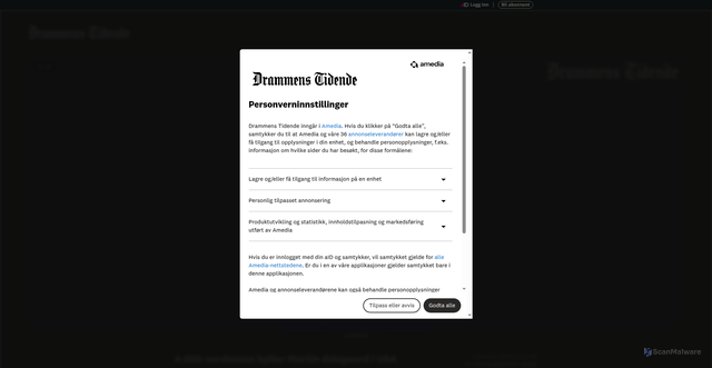 Security scan screenshot of https://www.dt.no/4-000-nordmenn-hyller-martin-odegaard-i-usa/v/5-57-2874701